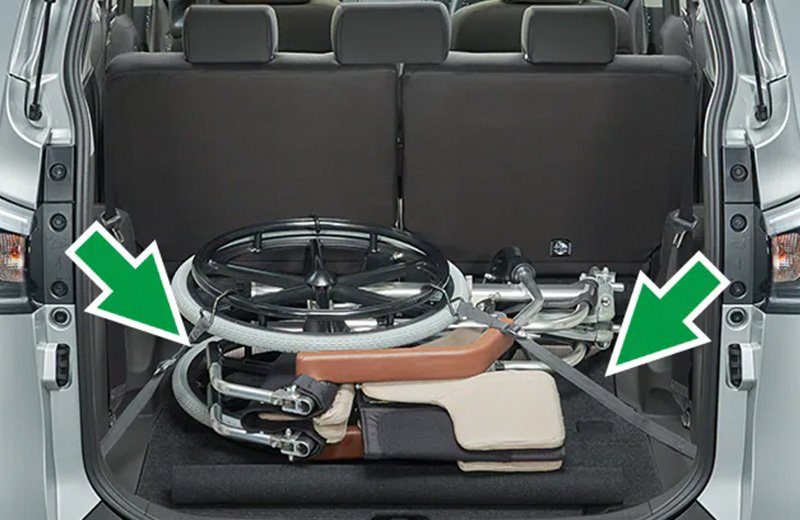 助手席回転チルトシート車には、手動車いす用固定装置（ガードマット付）を標準装備。