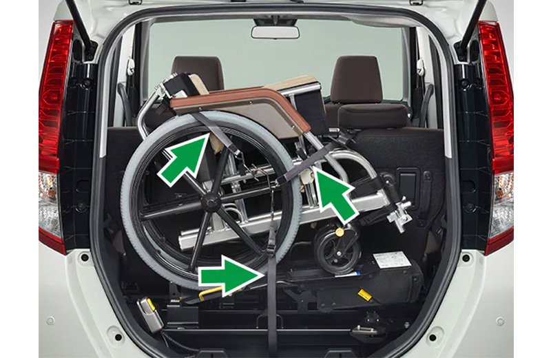 助手席リフトアップシート車には、車いす固定装置を標準装備。（写真はBタイプ）
